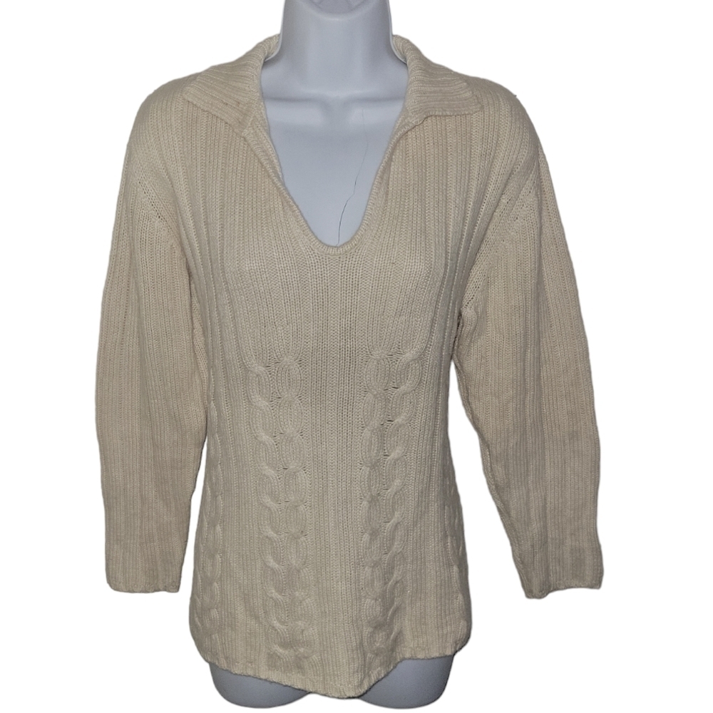 Women's Cream V-Neck Sweater